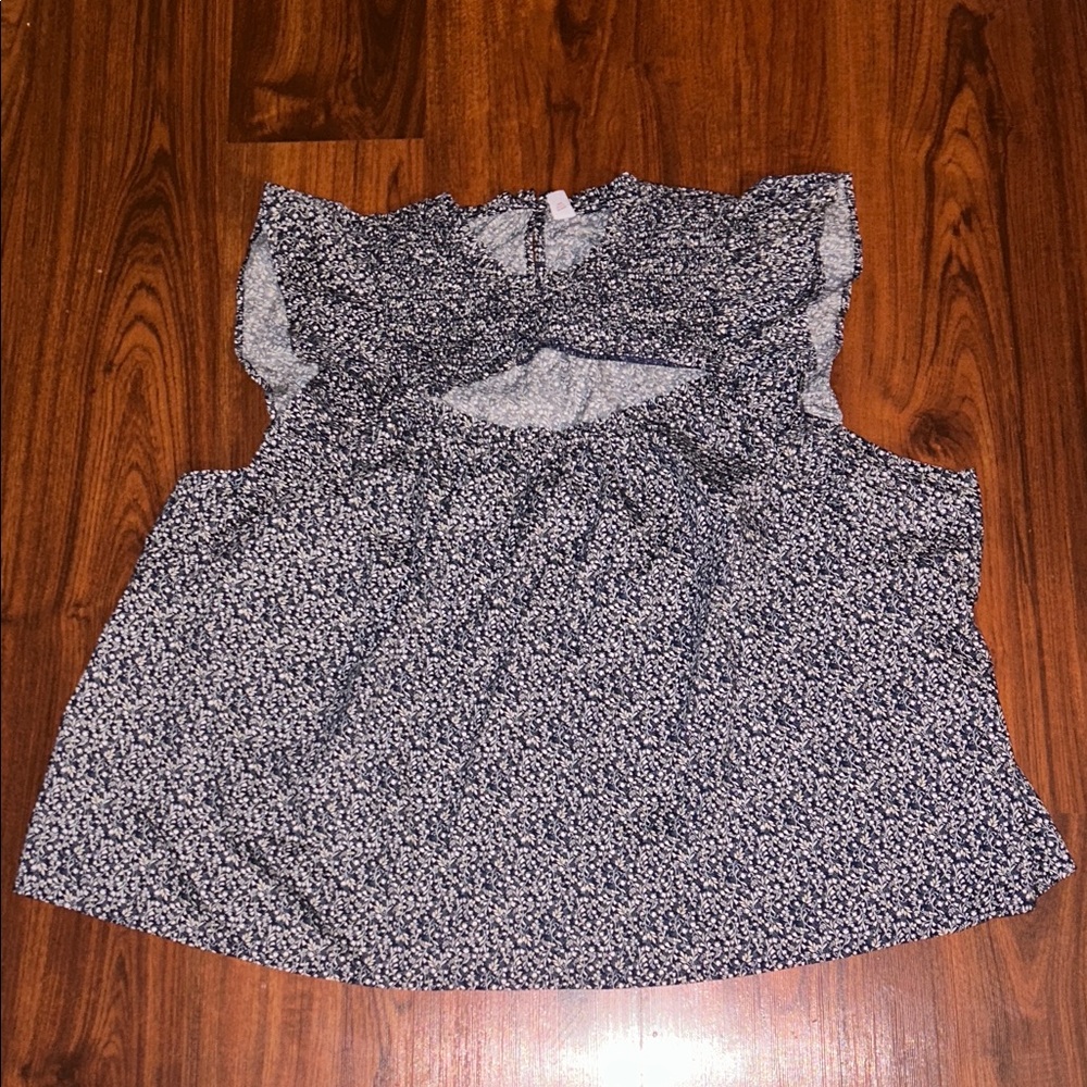 Old Navy Flutter-Sleeve Floral Swing Blouse Smocked Yoked Blue Ditsy Flo Sz 4x